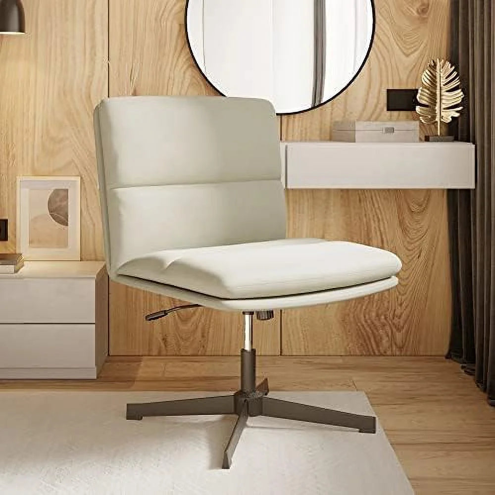 Ivory PU Leather Armless Office Chair with Height Adjustment A984