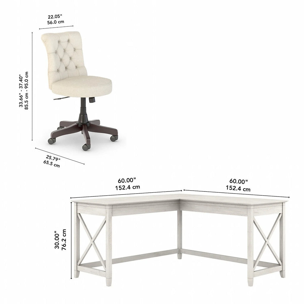 L Shaped Desk With Mid Back Tufted Office Chair E590