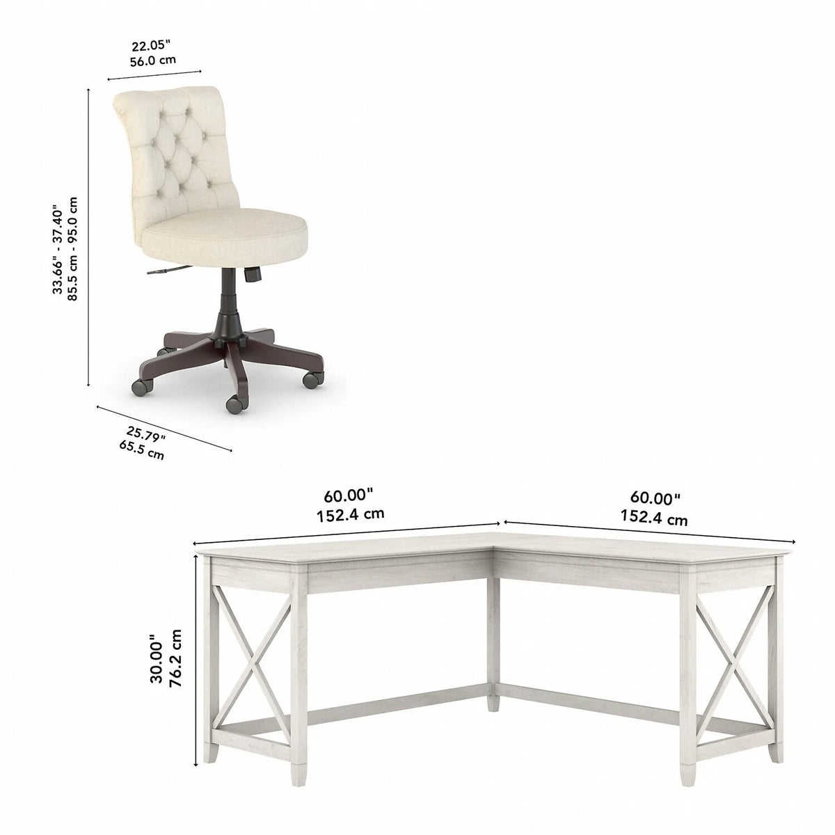 L Shaped Desk With Mid Back Tufted Office Chair E590