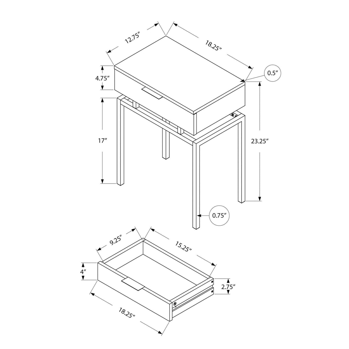 24x22H Accent End Table with Gold Metal Base Cappuccino X8086
