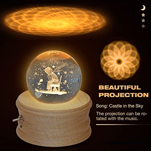 3D Crystal Ball Music Box with LED Light and Rotating Wooden Base X2745