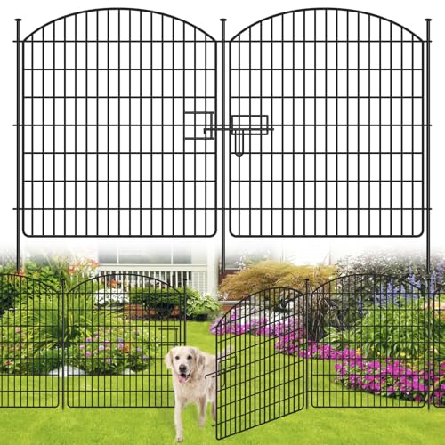 16 Panels 32in x 38.6ft Rustproof Metal Garden Fence with Gate D682078