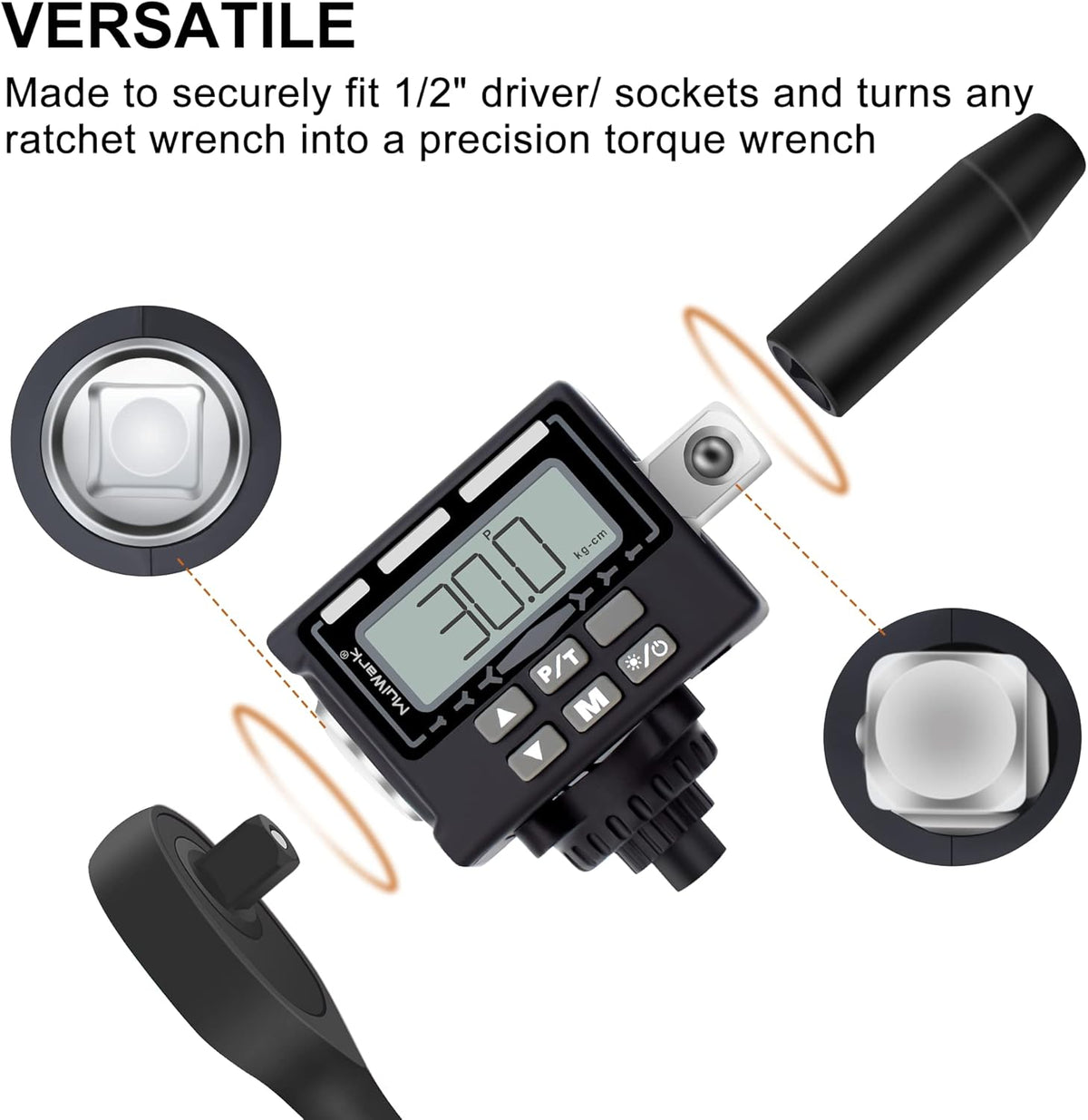 1/2" Digital Torque Adapter Converter with Tire Pressure Gauge, Pack of 2 C250