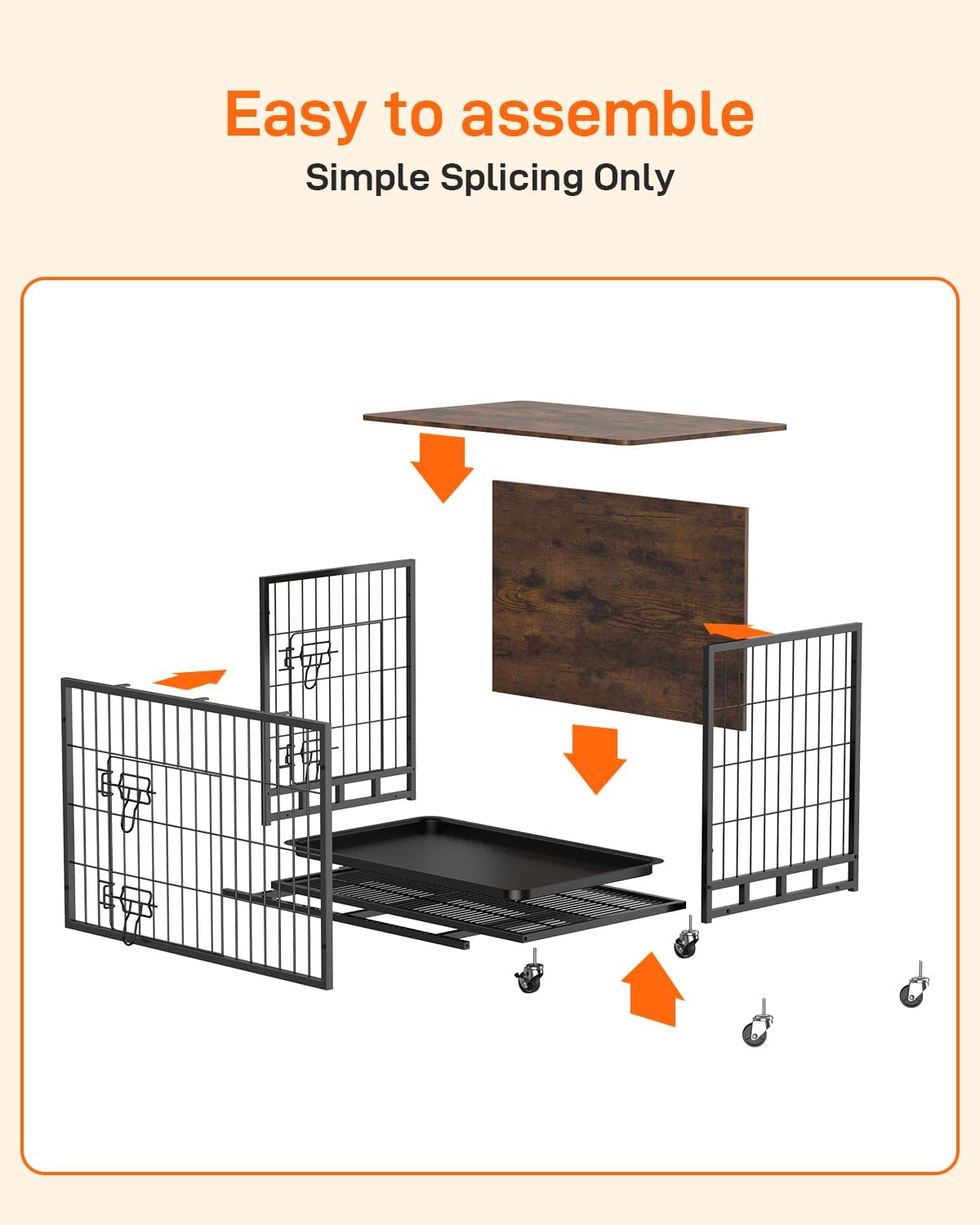 Brown Wooden Dog Crate with Removable Tray and Wheels O879950