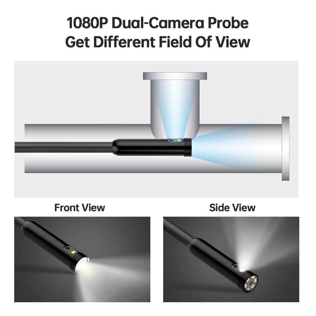 Dual Lens Endoscope Borescope 4.5 HD Inspection Camera with Light 16.5ft E77271