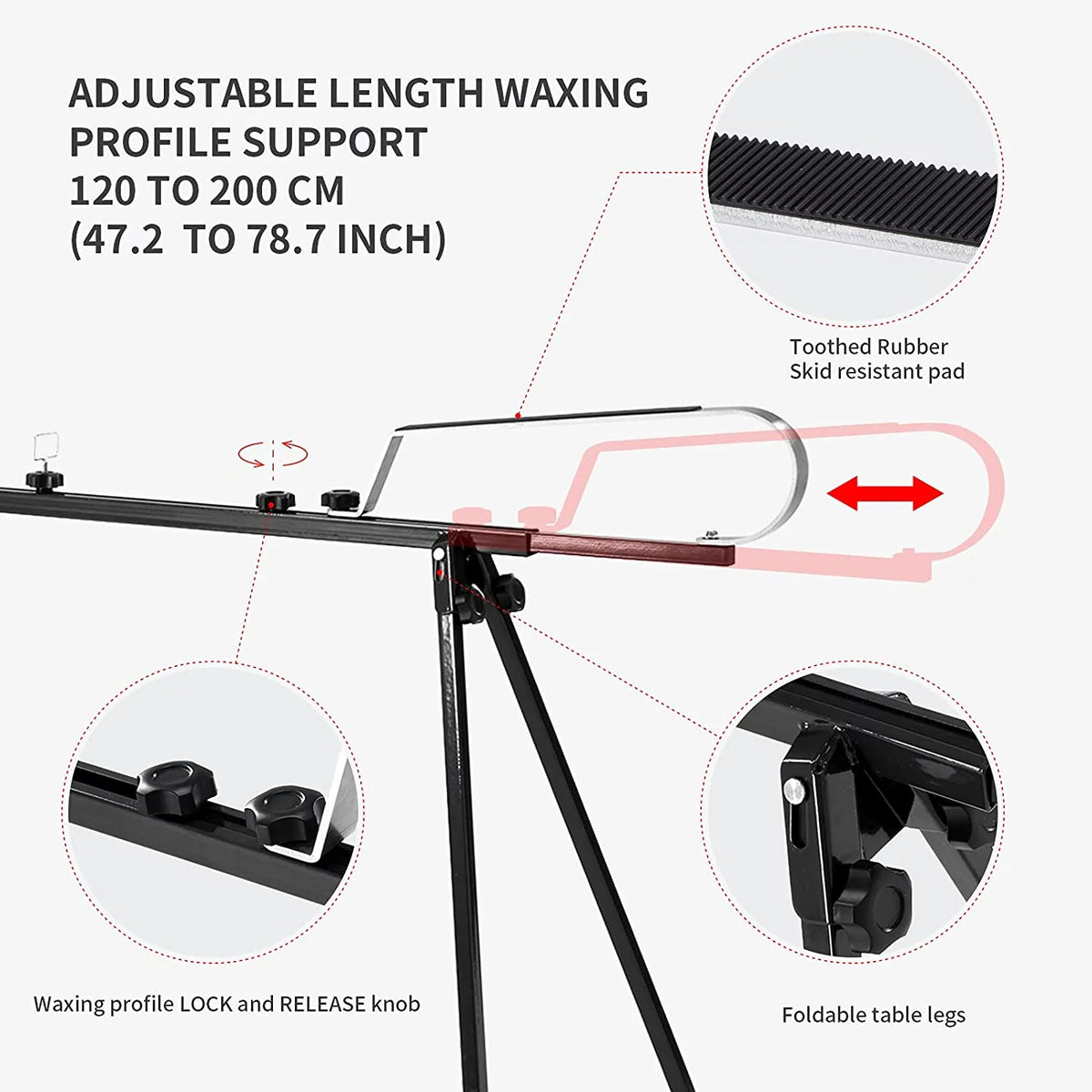 Cross Country Nordic Ski Waxing Single Profile Bench Table with Foldable Legs O68004