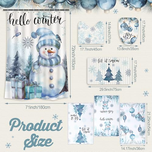 7 Pcs Christmas Shower Curtain Set Non Slip Waterproof Bathroom Accessories L6600