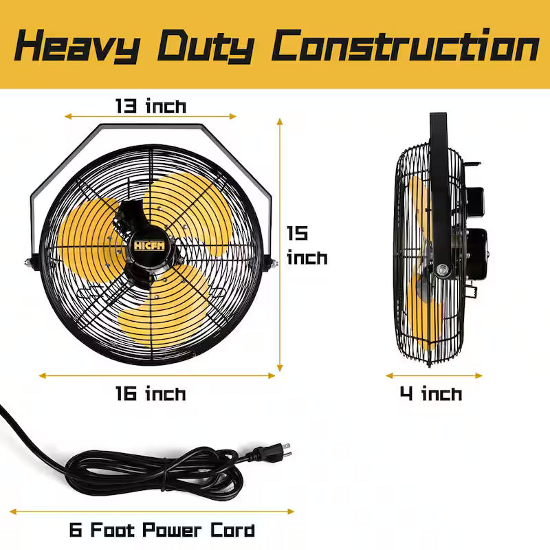 Yellow 12 in. 3-Speeds Wall Fan with Metal Structure C843716