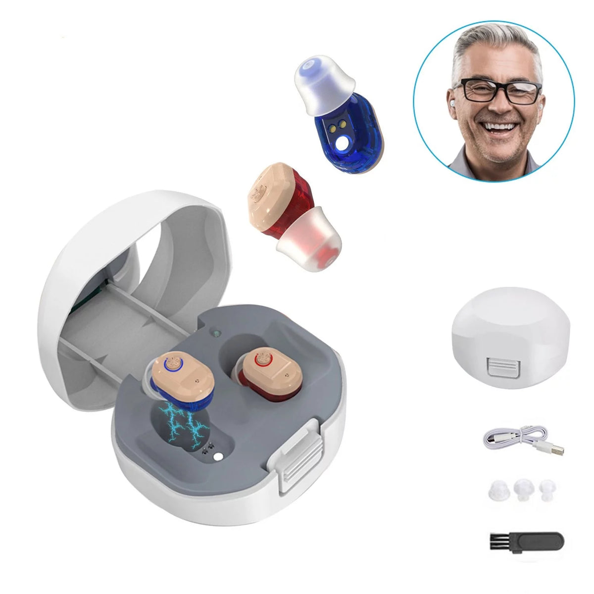 In-ear Rechargeable Sound Amplifiers with Charging Case E992168