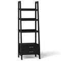 Black Solid Wood Ladder Shelf with Storage I131