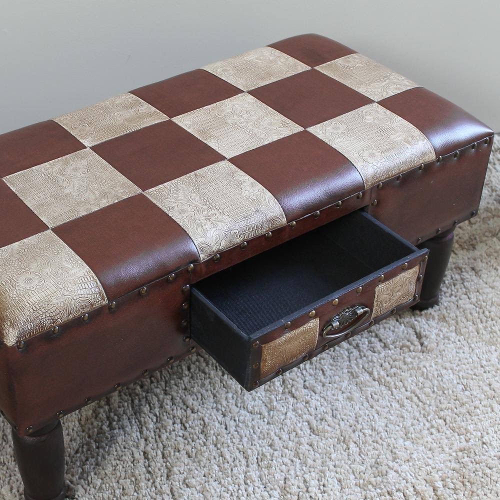 Medium One Drawer Faux Leather Bench U611360