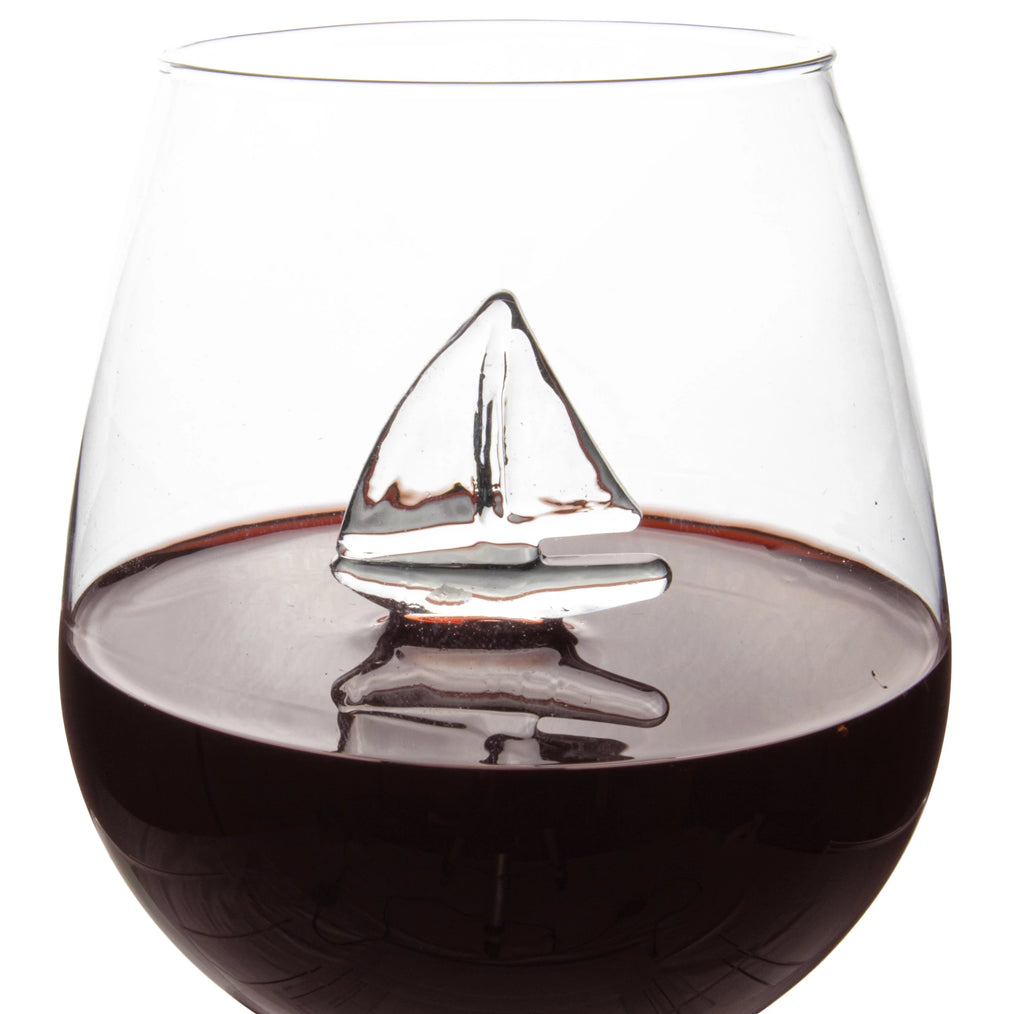 3D Sailboat Anchor Stemmed Wine Glass Set of 2 G62918