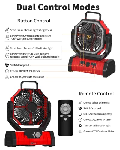 Battery Operated Portable Oscillating Fan with LED Lantern Light 20000mAh Rechargeable E690
