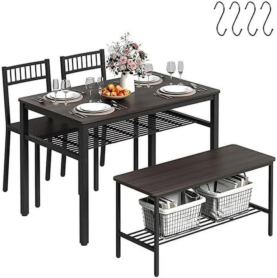 Dining Table Set for 4 with 2 Chairs 1 Bench Rustic Brown A96668