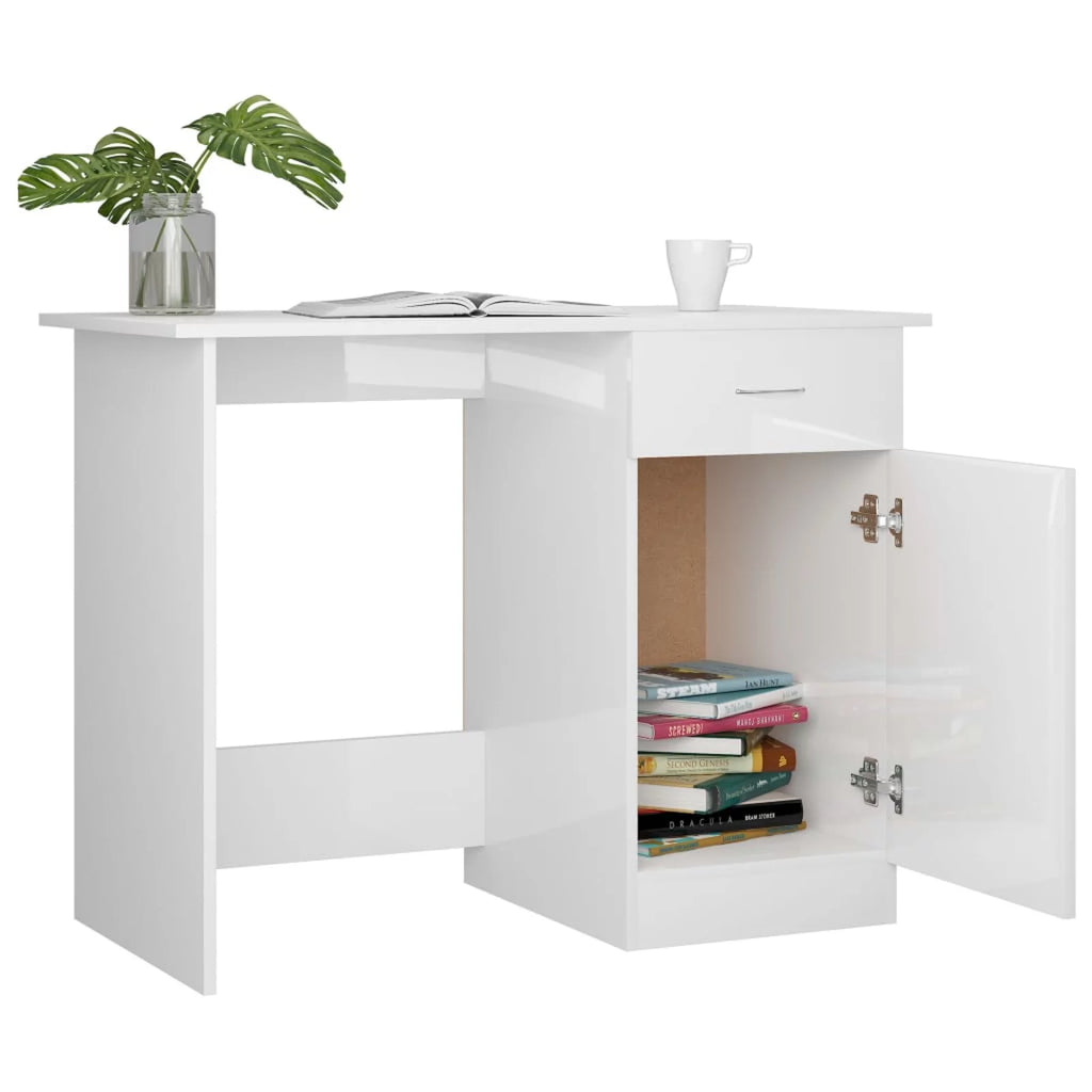 High Gloss White Engineered Wood Desk Z83499