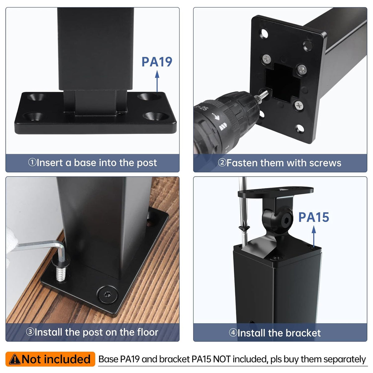 36 inch Black Aluminum Cable Railing Post N478226