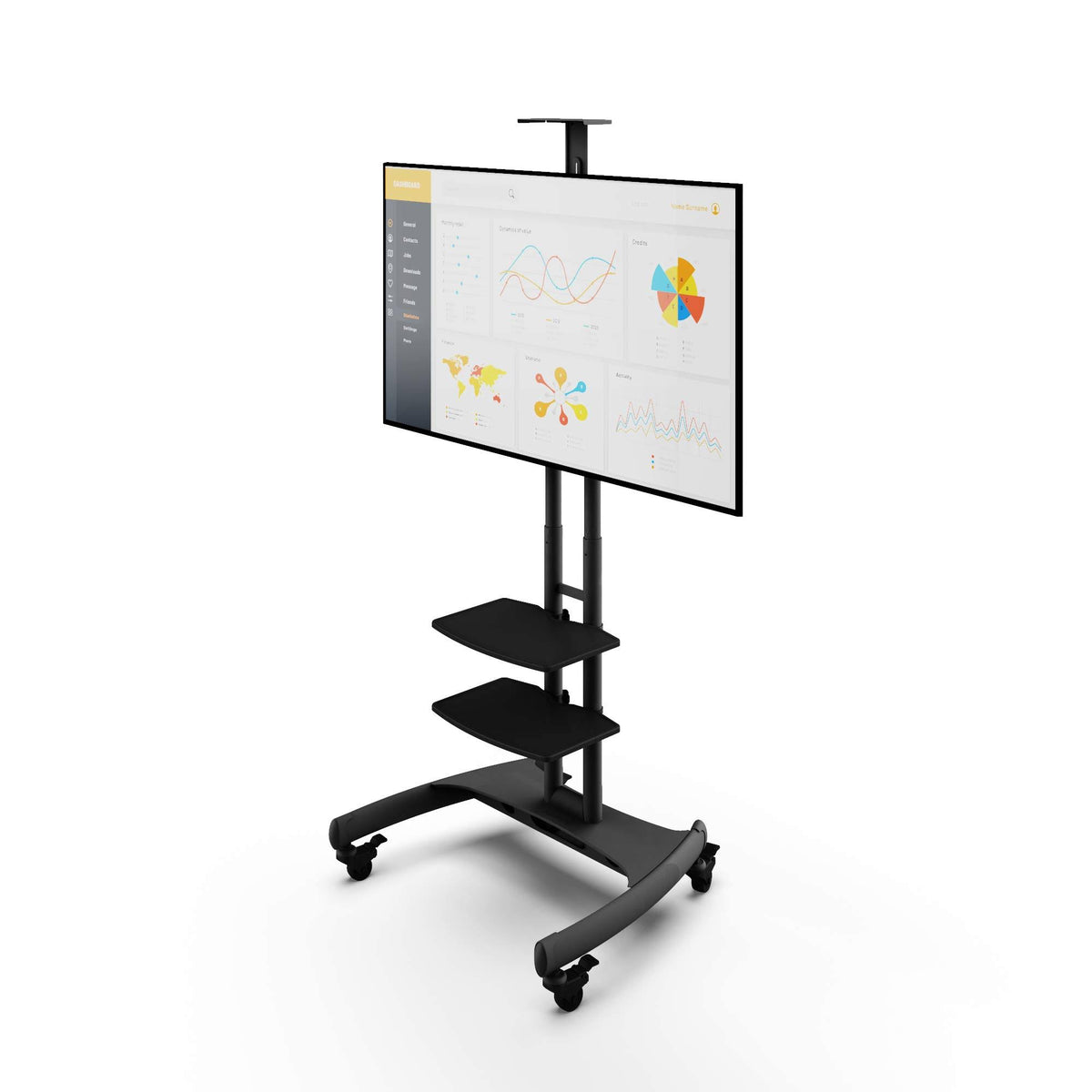 Black Mobile TV Mount with Two Adjustable Shelves J402592