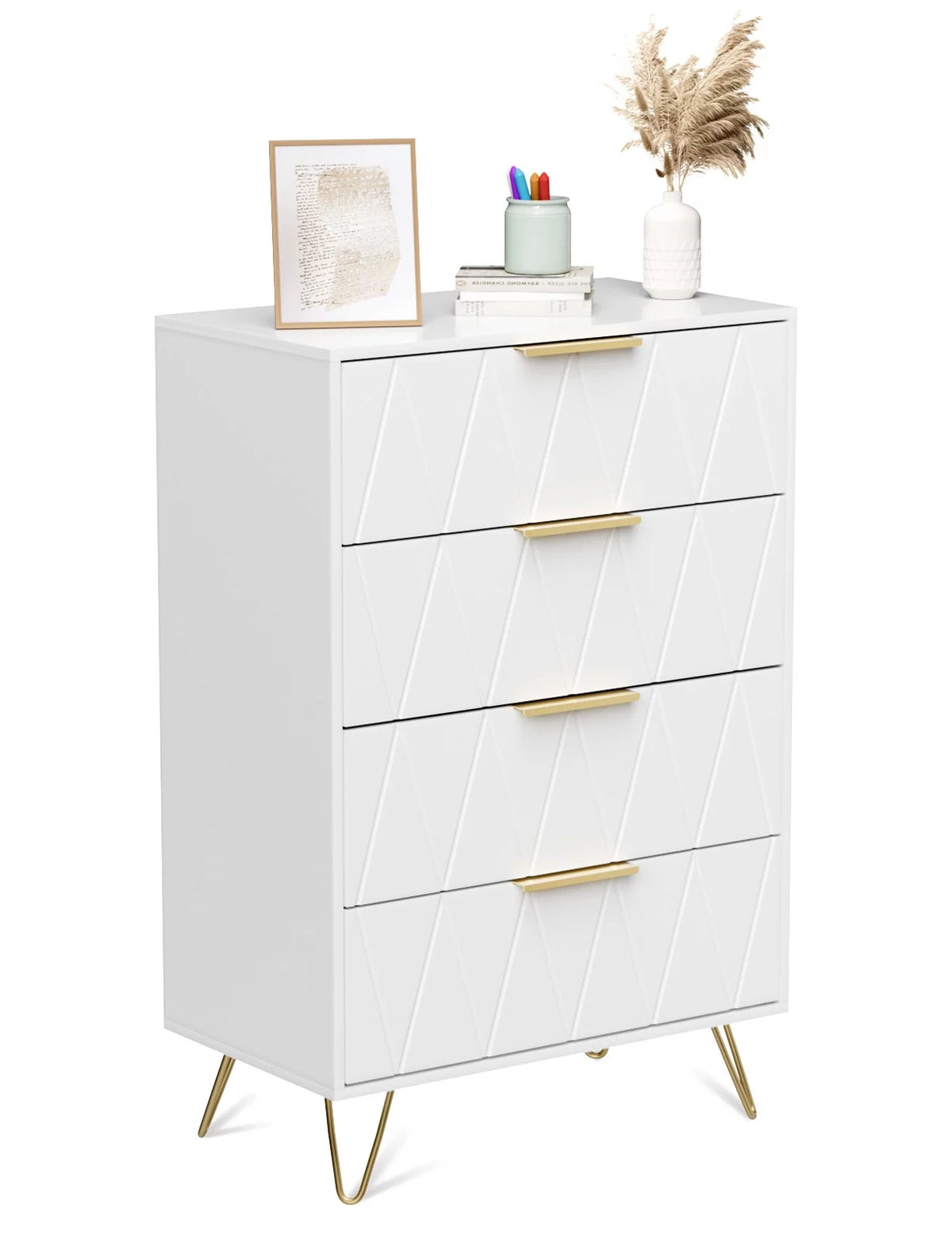 Black 4 Drawer Wood Dresser with Metal Handles V292