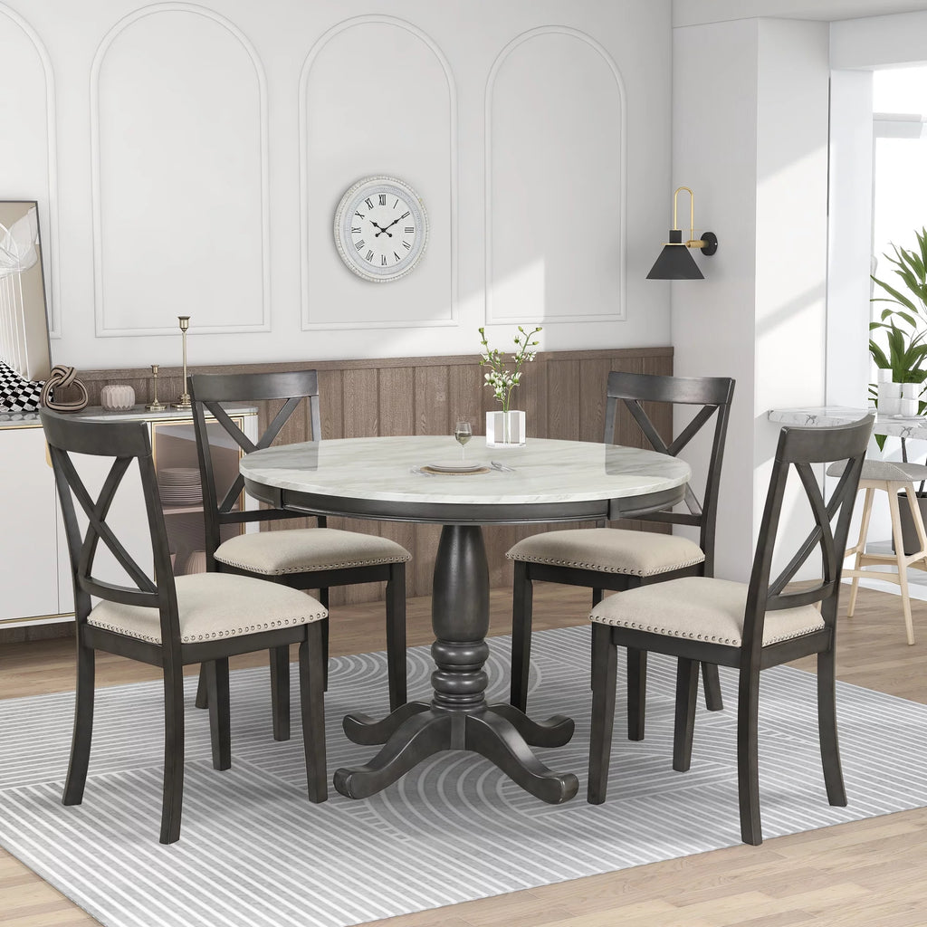 5 Piece Solid Wood Dining Room Set with 4 Chairs E3423