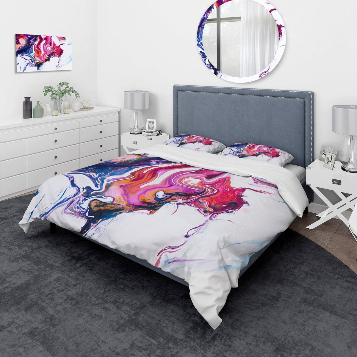 King Purple Pink Blue Marble Bedding Set Duvet Cover with 2 Shams A9335