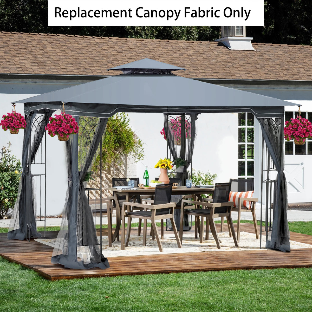 Gray Patio Gazebo Replacement Canopy Top W266194