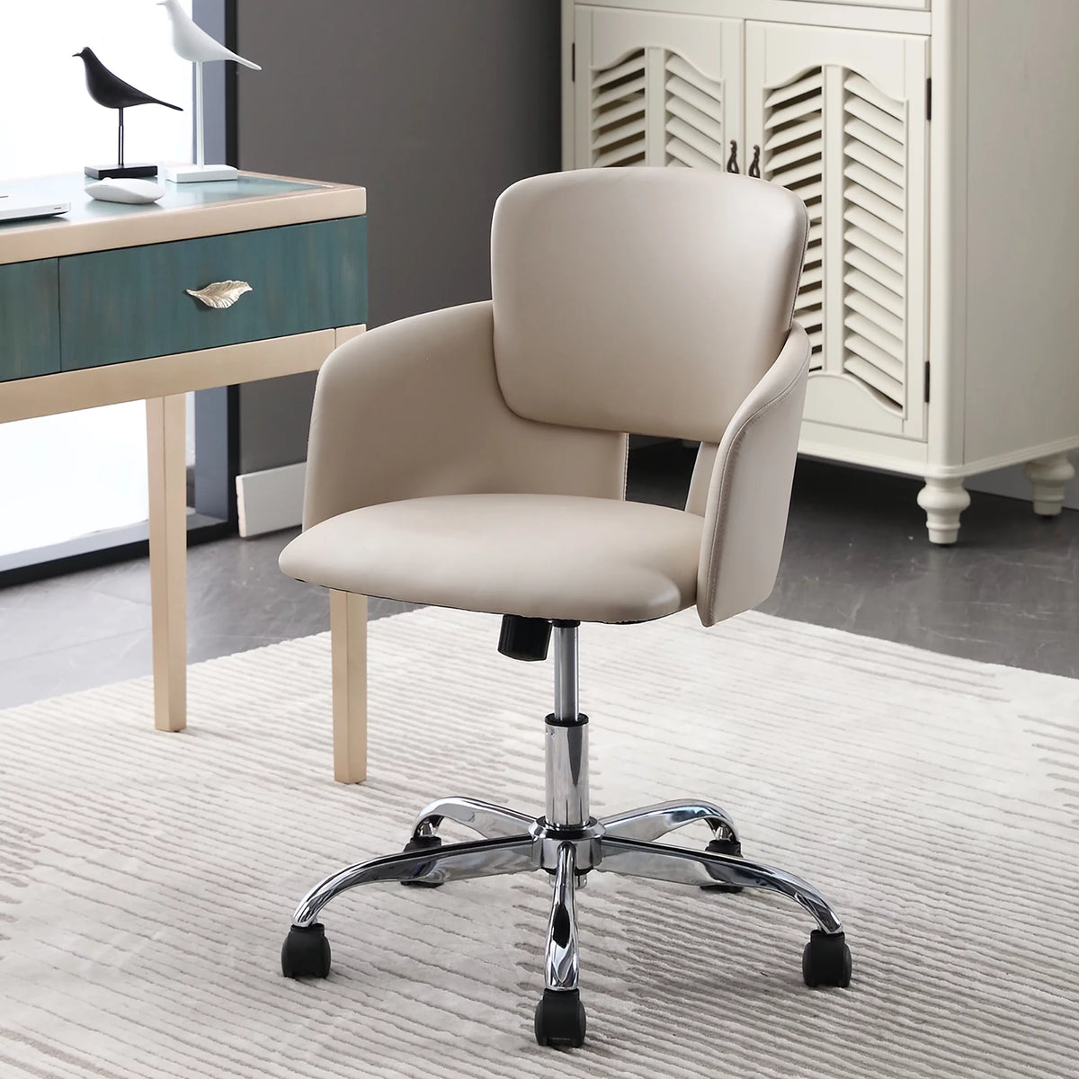 Beige Adjustable Height PU Leather Ergonomic Office Chair K9578