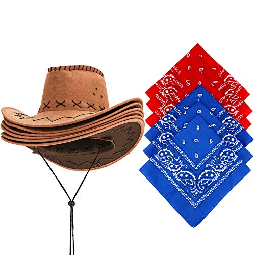 6 Set Western Cowboy Hat with Bandanna V1197
