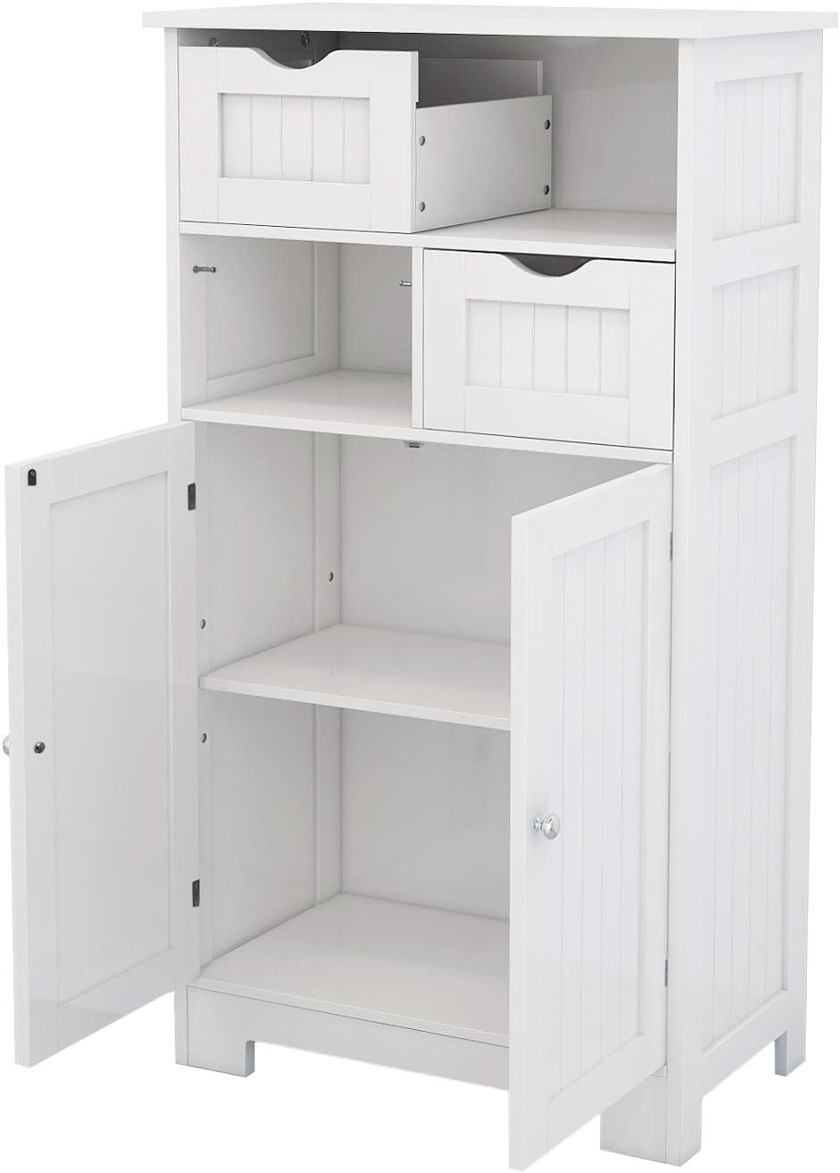 White Freestanding 2 Doors 2 Drawers Wood Bathroom Floor Cabinet E217406