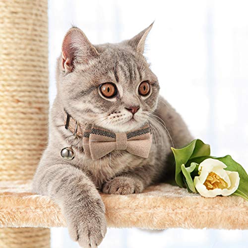 4 Pieces Breakaway Cat Collar Bandana with Plaid Scarf and Bowtie Bell H257