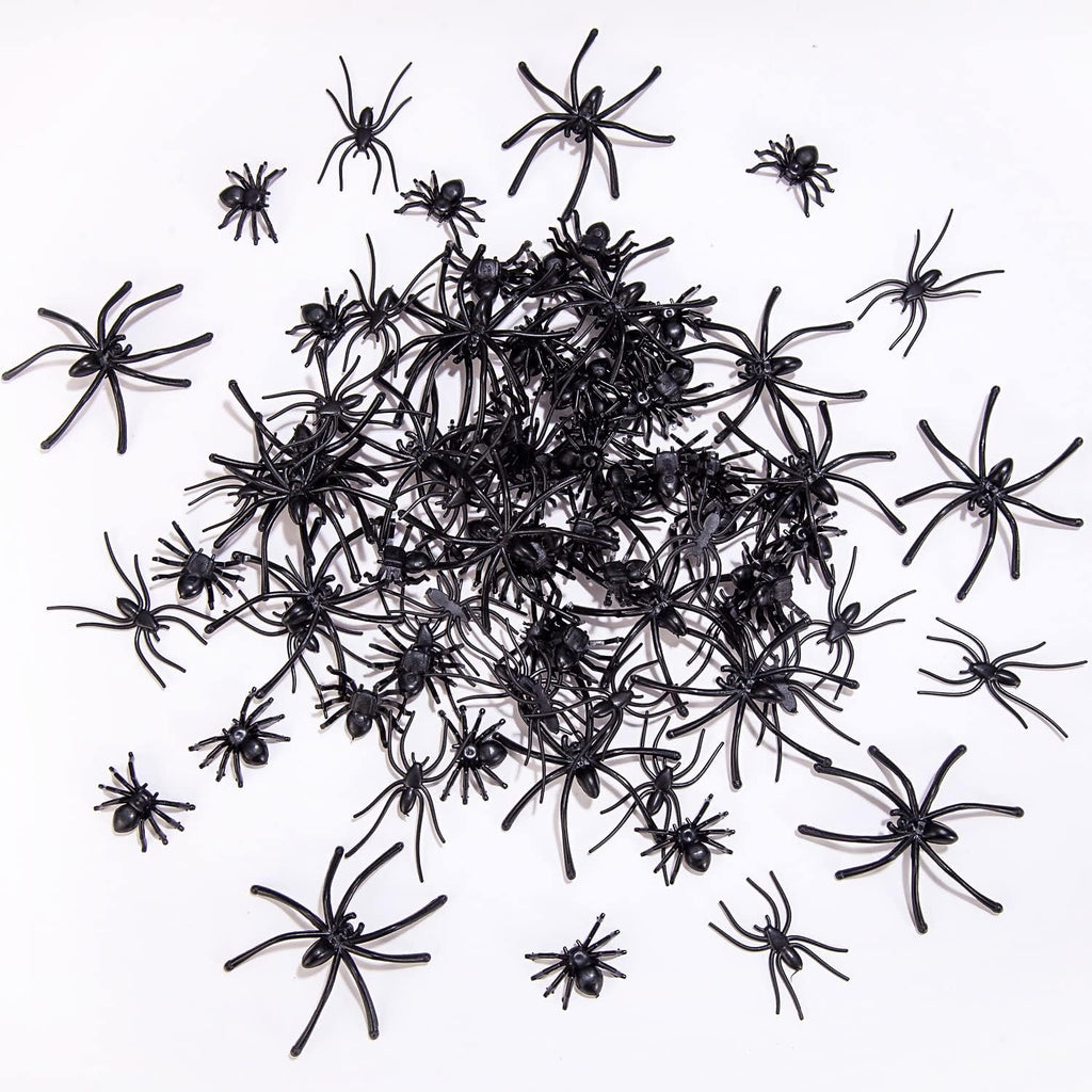 120 Pieces Black Plastic Spiders 3 Sizes P405