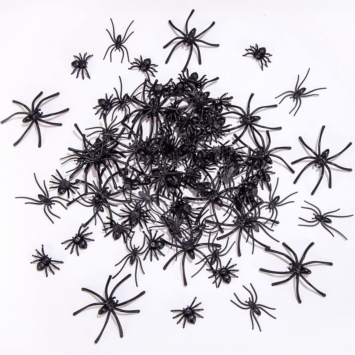 120 Pieces Black Plastic Spiders 3 Sizes P405