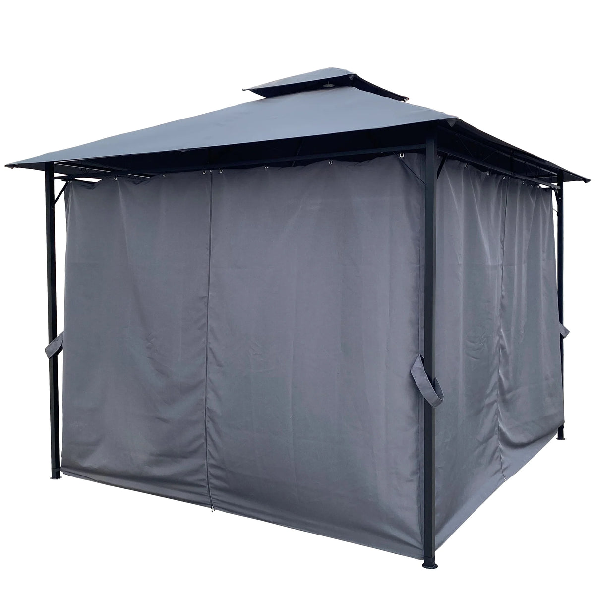 Gray Gazebo Canopy With Curtains D698242