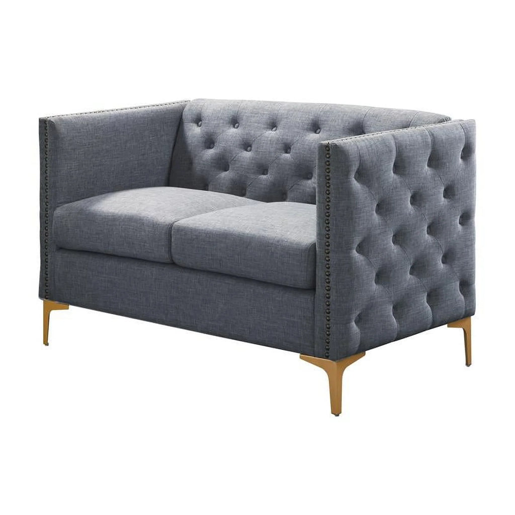 Light Gray Tufted Fabric Loveseat J5985