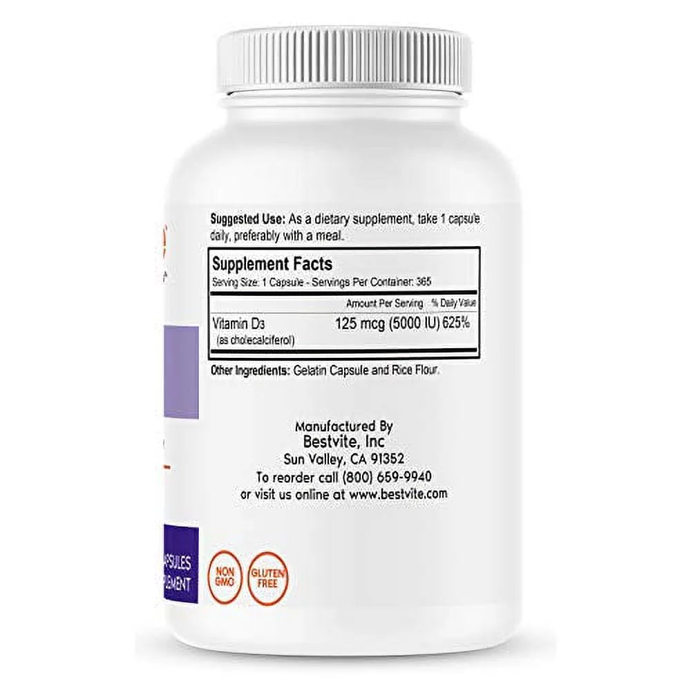 Vitamin D3 5000 IU 365 Capsules X1408