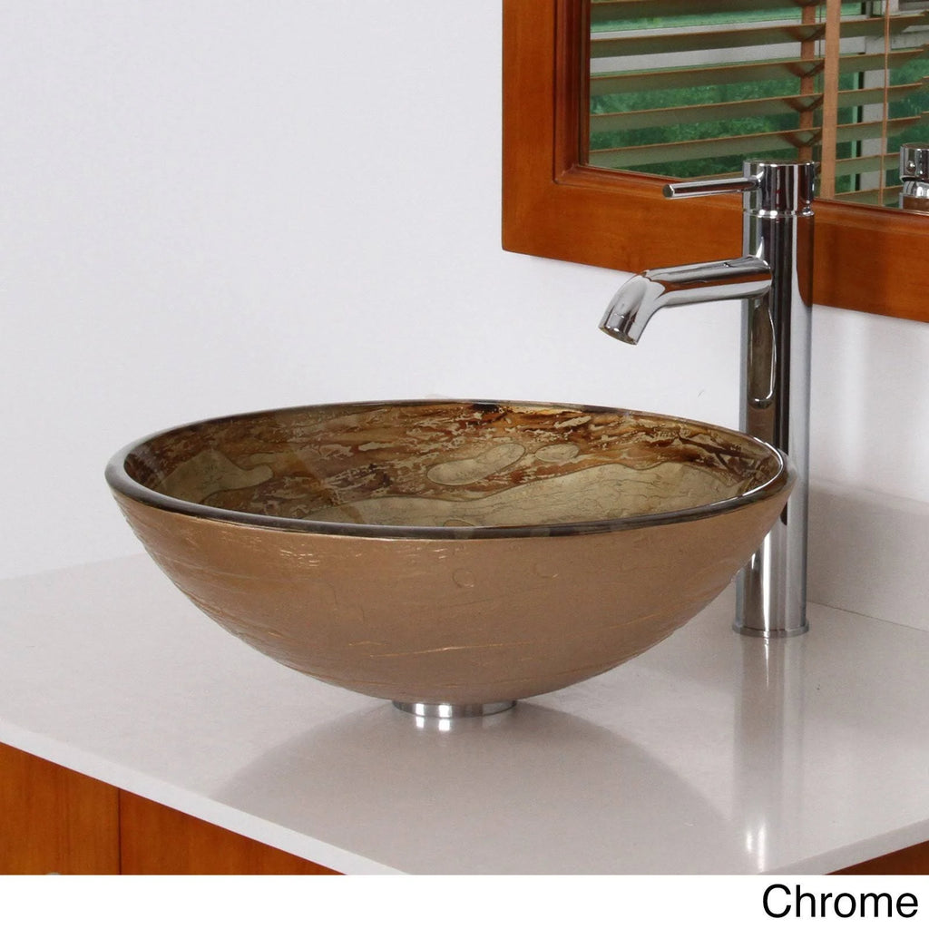 Tempered Glass Bathroom Vessel Sink with Chrome Faucet J170