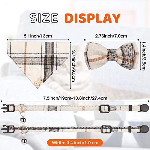 4 Pieces Breakaway Cat Collar Bandana with Plaid Scarf and Bowtie Bell H257