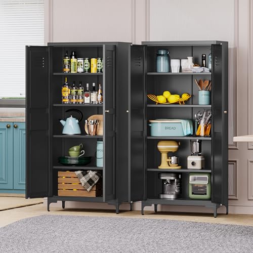 Black 61 inch Metal Pantry Storage Cabinet with Adjustable Shelves B75191
