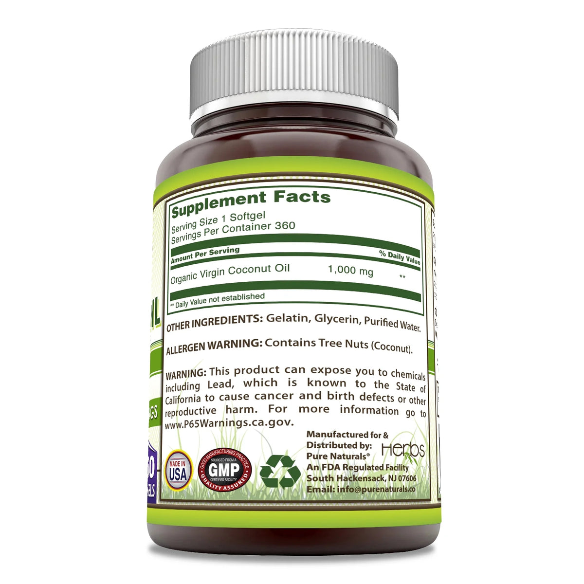 Extra Virgin Coconut Oil 1000mg 360 Softgels Supplement G4711