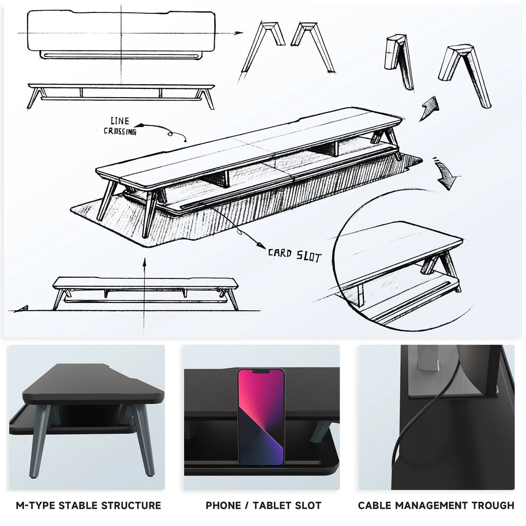 42.5 Inch Dual Monitor Stand Riser Desk Shelf with Storage Organizer Q176735