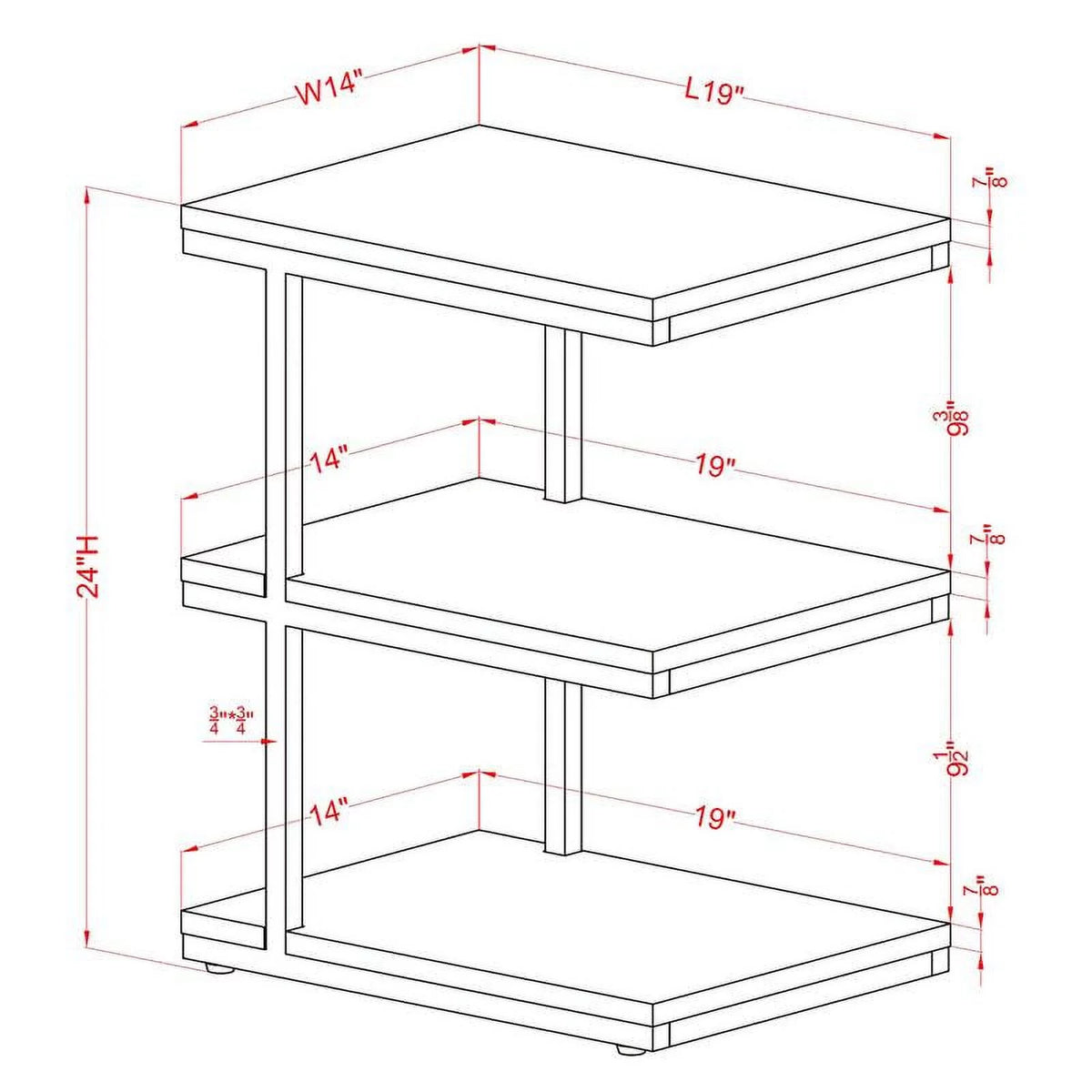 Light Gray 3-Shelf Metal Side Table Set of 2 D64750