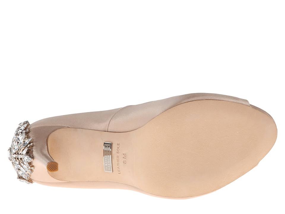Latte Satin Embellished Peep-Toe Evening Pumps L917