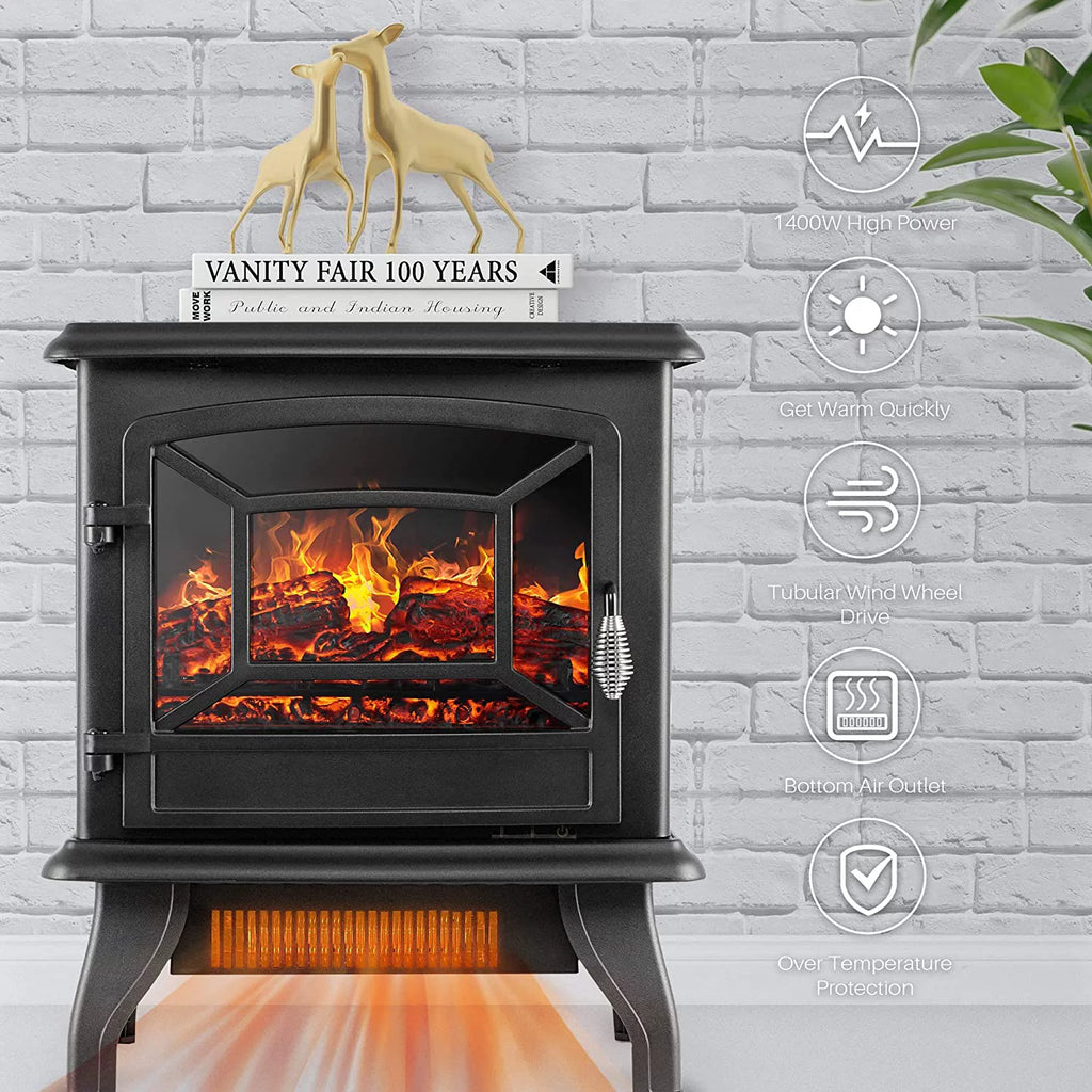 17 Inch 1400W Portable Electric Fireplace Heater with 3D Flame Effect A429461