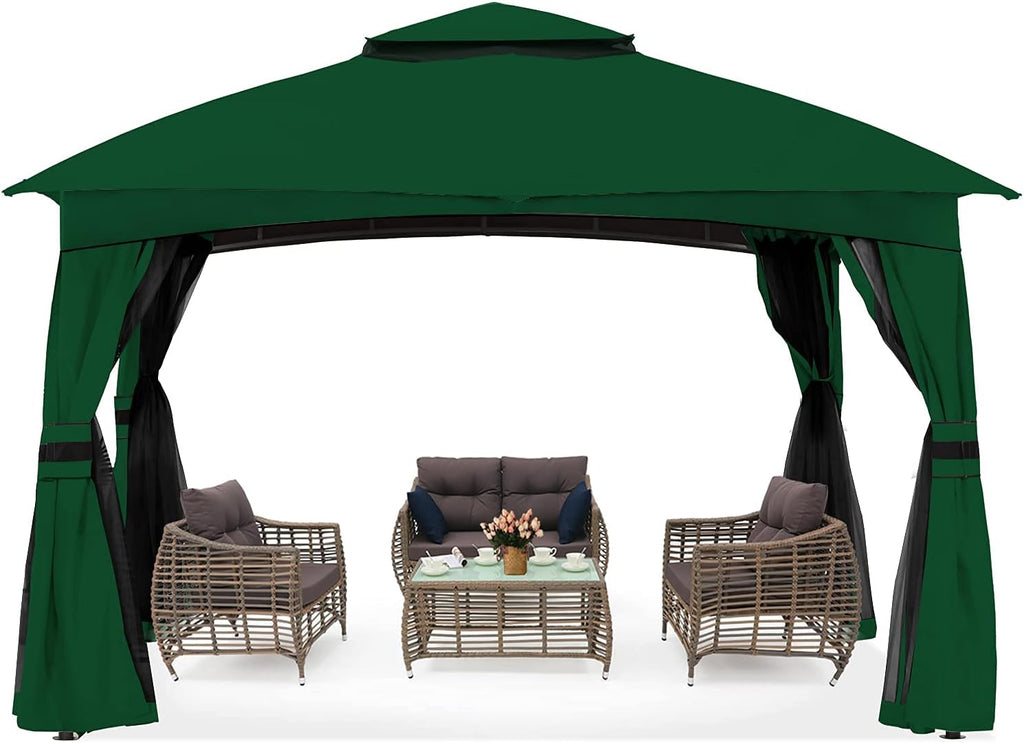 10x10 Outdoor Gazebo with Netting and Pole Coverings V212045
