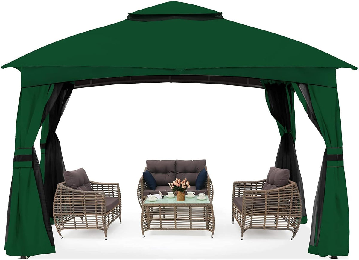 10x10 Outdoor Gazebo with Netting and Pole Coverings V212045