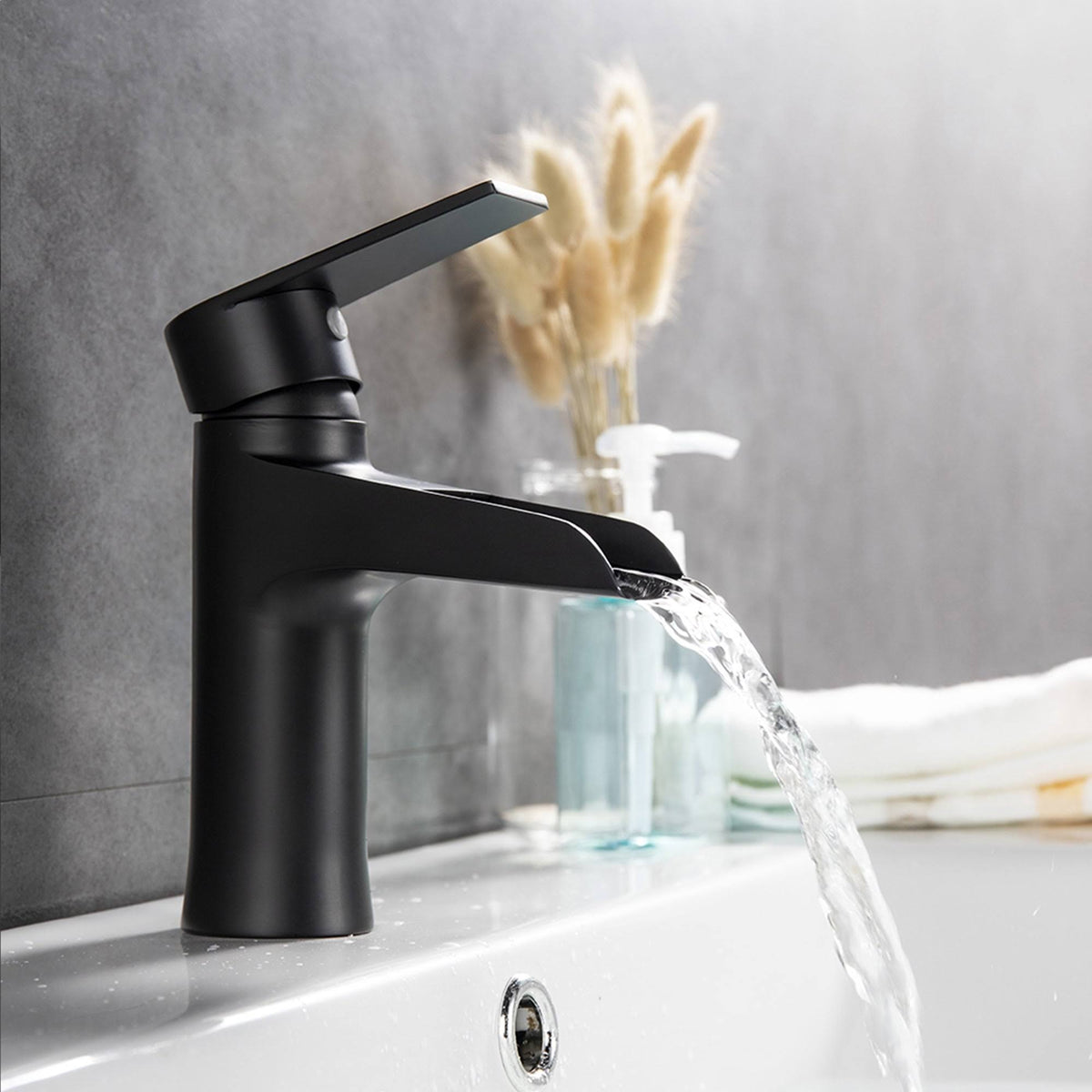 Matte Black Stainless Steel Single Hole Waterfall Bathroom Faucet R984