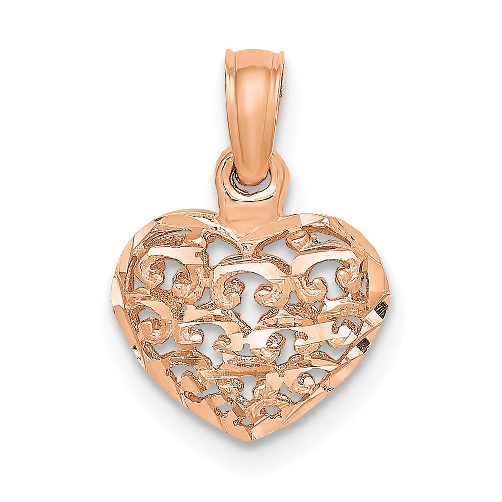 14K Rose Gold Polished Puffed Heart Pendant With 10K Yellow Gold Rope Chain 18" C24077