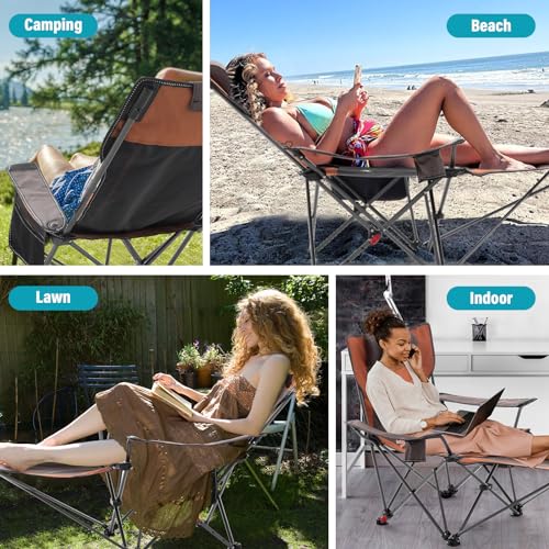 Reclining Camping Chair with Foot Rest, Folding Lounge Chairs, Gray E224
