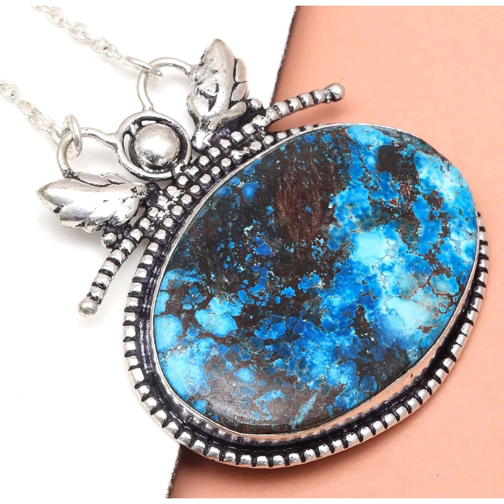 Azurite Silver Sterling Gemstone Beads 20" Chrysocolla Round Necklace O187479
