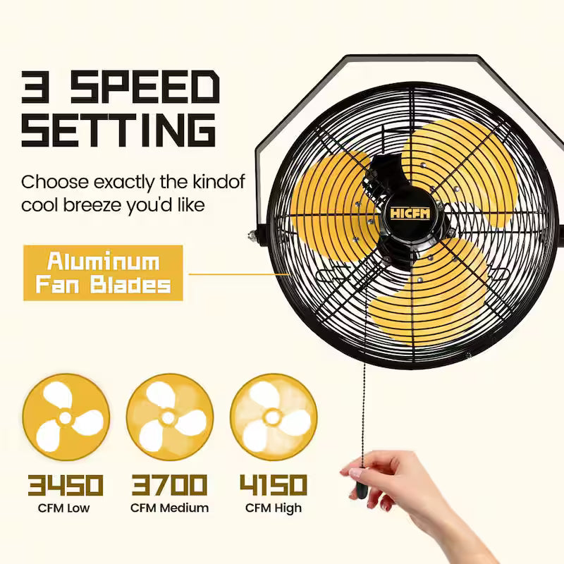 Yellow 12 in. 3-Speeds Wall Fan with Metal Structure C843716