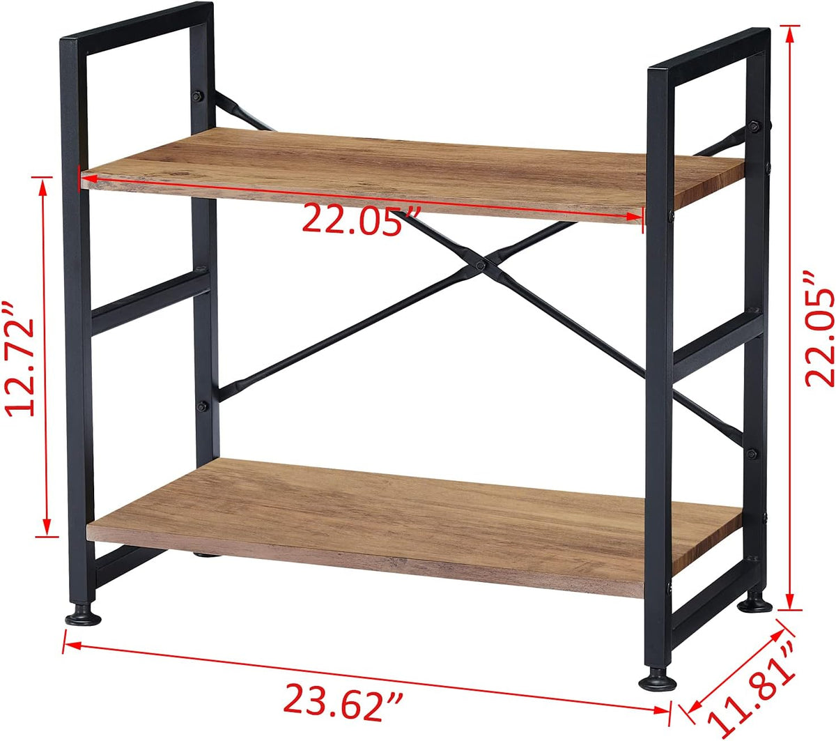 2 Tier Rustic Brown Bookshelf with Metal Frame Y245